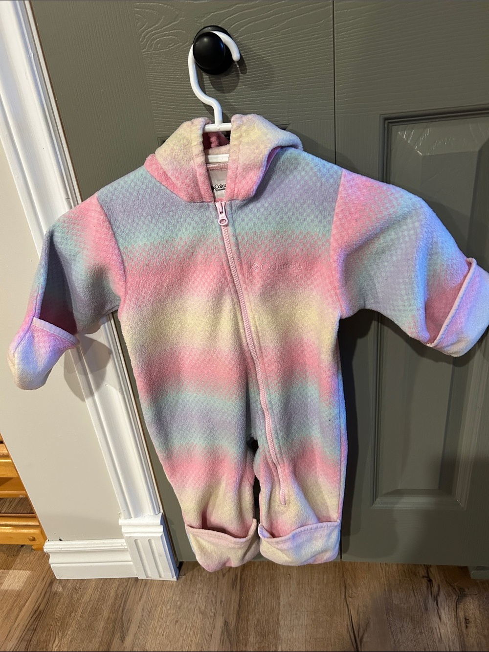 Columbia Pastel Pink Blue Yellow Stripe Hooded Fleece One-Piece